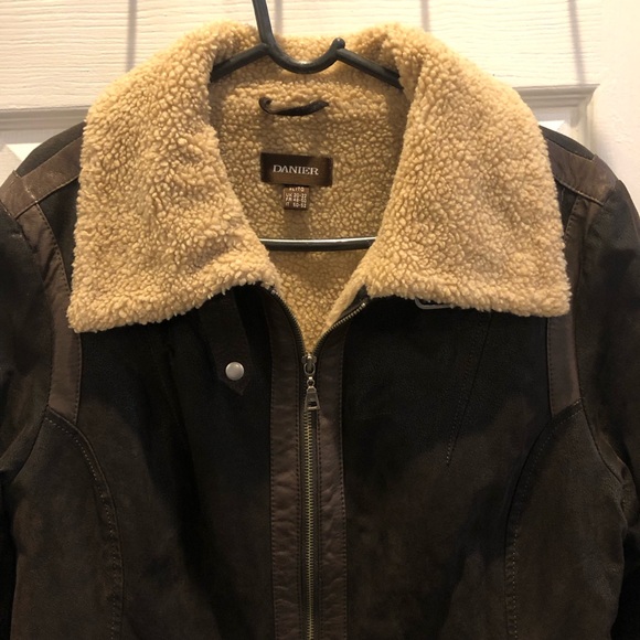 Danier Vintage Dark Brown Leather Sherpa Lined Jacket XL - Picture 3 of 14